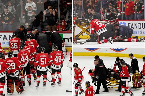 Blackhawks Jujhar Khaira Stretchered Off Ice After Hit By Jacob Trouba