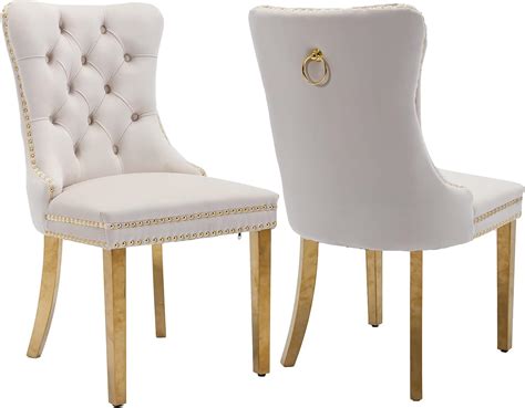 Amazon Shenyon Beige Velvet Dining Room Chairs Set Of 2