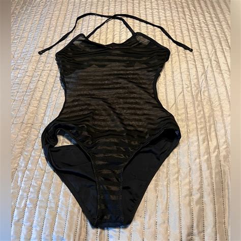Swim Black See Through One Piece Swimsuit W Bikini Top And Bottoms Attached Under M Poshmark