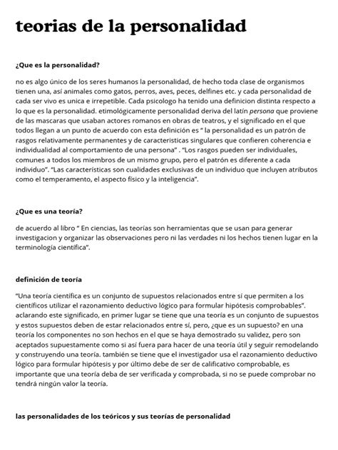 Teorias De La Personalidad Pdf Teoría Sicología