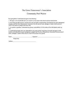 Fillable Online Swimming Pool Waiver And Release Of Liability Form