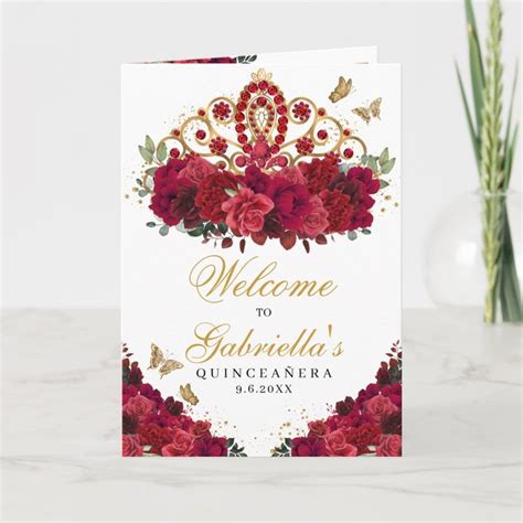 Red Roses Princess Tiara Quinceanera Program Zazzle Quinceanera