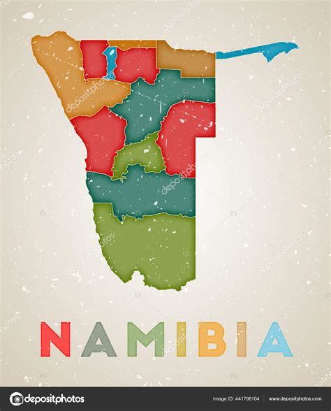 Namibia Mapa Cartel País Con Regiones Colores Textura Grunge Vieja