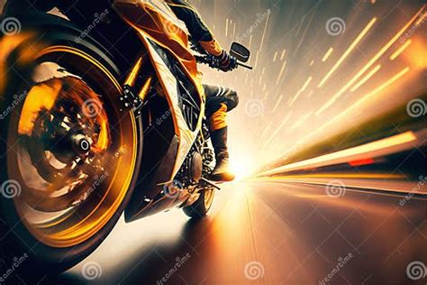 Sport Racing Bike High Speed With Road Lights Generative Ai Stock