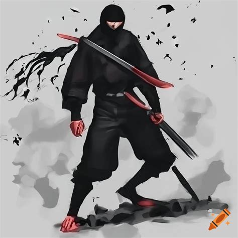 Red Ninja Wielding A Katana In An Artistic Drawing Style On Craiyon