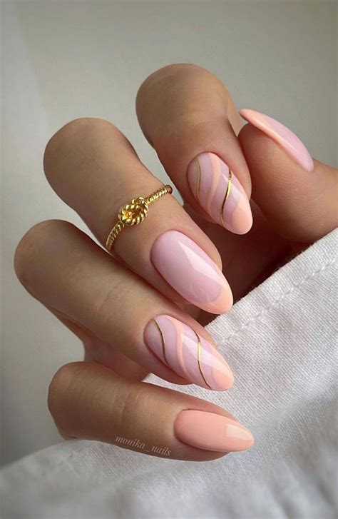 Cute Spring Nails To Inspire You Swirl Peach Gold Nails