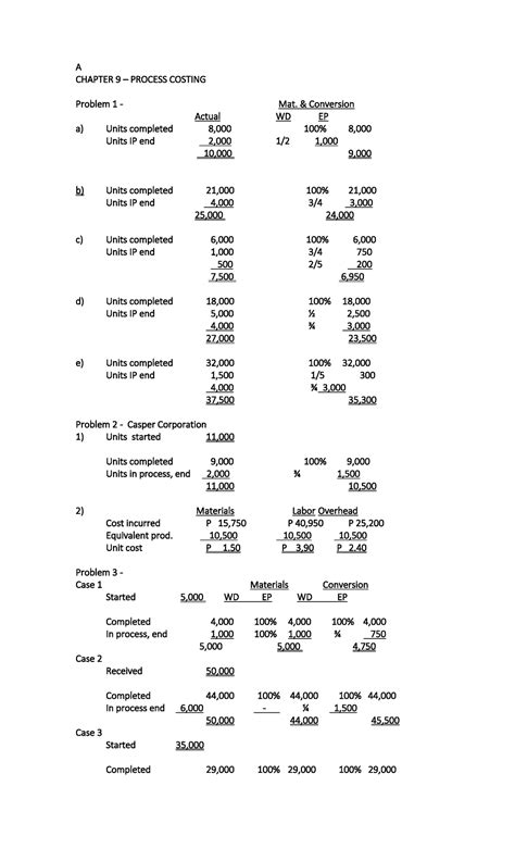 Cost Acc Chap 9 2014 Accounting A CHAPTER 9 PROCESS COSTING