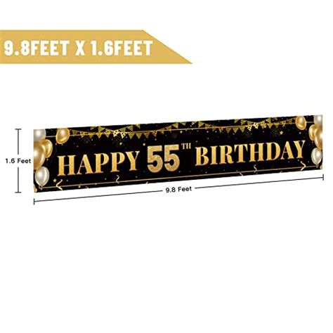 Large Happy 55th Birthday Decoration Banner Black And