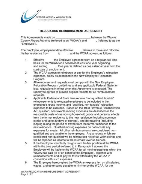 Employee Relocation Agreement Template