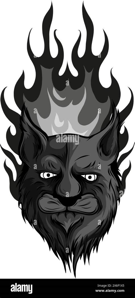 Vector Illustration Of Monochrome Lionhead With Flames Stock Vector