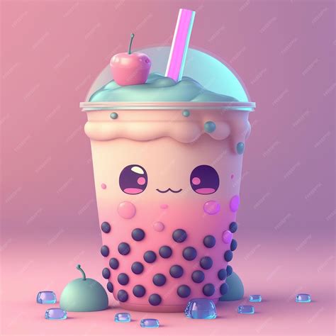 Cute Pink Pastel Boba Tea On Pastel Background Premium Ai Generated Image