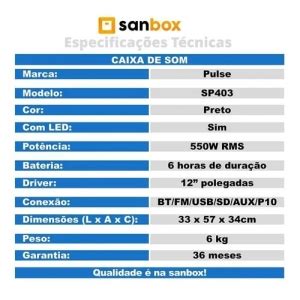 Caixa De Som Amplificada Pulse Burst Sp W Preto