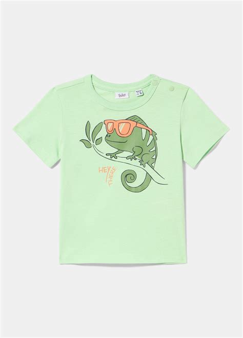 T Shirt In Puro Cotone Con Stampa Neonato