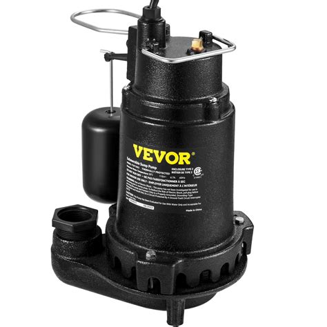 Vevor 1hp Sewage Pump 5600 Gph Cast Iron Submersible Sump Pump With Automatic Snap Action Float