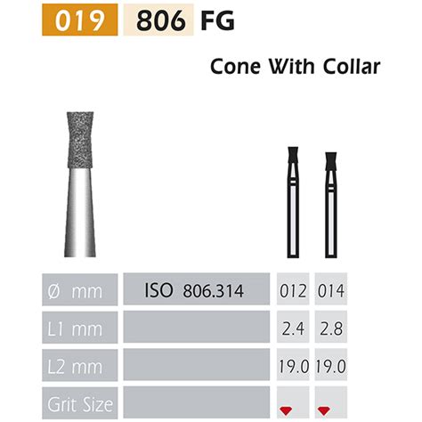 806 Fg Diamond Bur In The Shape Of An Inverted Cone 5 Pcs Bader