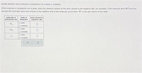 Solved Decide Whether Each Molecule Or Polyatomic Ion Is Chegg