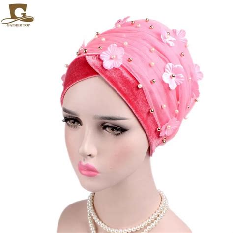 New 3d Flower Beaded Long Velvet Turban Head Wrap Nigerian Turban Stylish Head Scarf Women