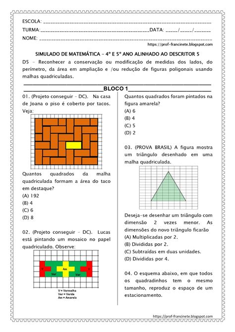 Blog Da Profa Francinete Simulado De Matemática 4º E 5º Ano