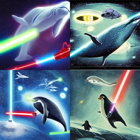 Space Whale With Laser Eyes Fighting A Jedi Penguin Stable Diffusion