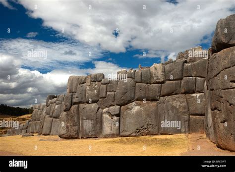 Huge Stone Walls At The Inca Ruins Of Sacsayhuaman Near Cusco Peru