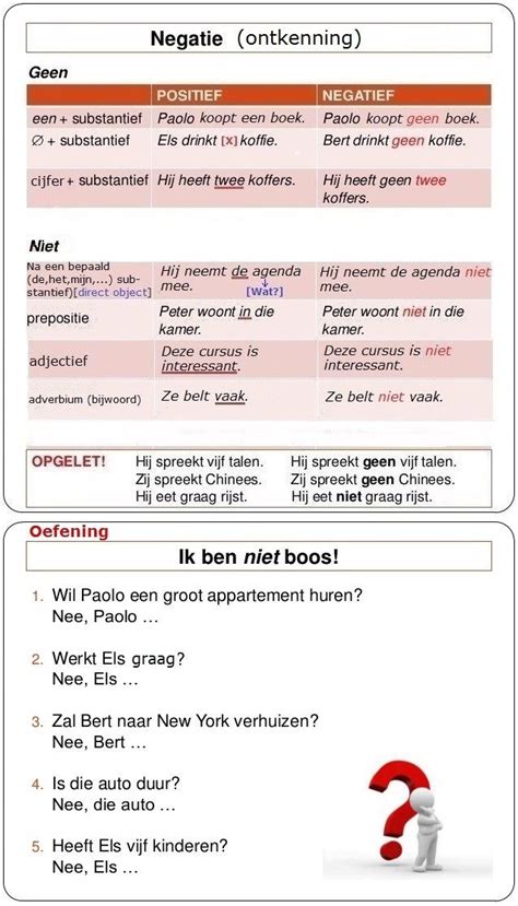 Negatie Ontkenning Gebruik Van Geen En Niet Theorie Oefening