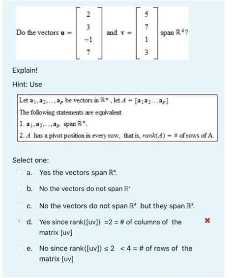 Solved 5 2 3 7 Do The Vectors U And Y Span R4 1 1 7 3