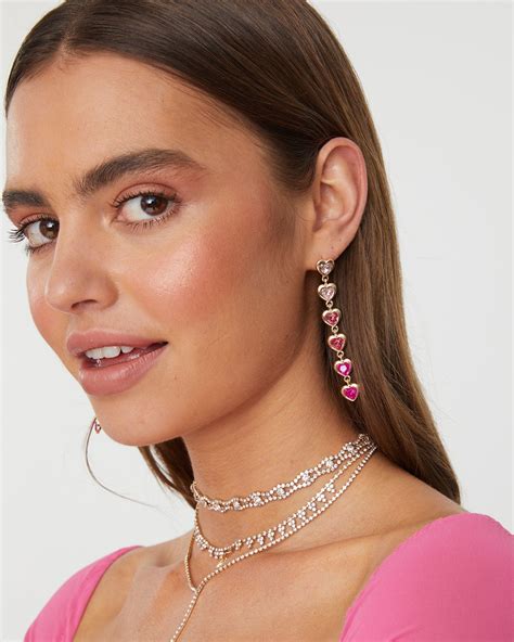 Pink Multi Heart Crystal Drop Earrings Colette By Colette Hayman