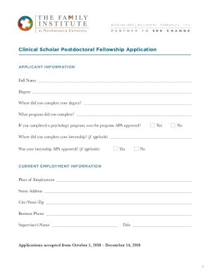 Fillable Online Postdoctoral Clinical Scholar Fellowship Application