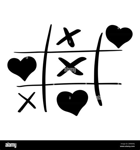 Tic Tac Toe Doodle Game With Cross And Circle Sign Cute Heart Mark