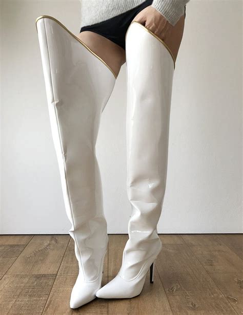 White Thigh High Boots Plus Size 36 46 Stiletto Heels Sexy Full Zipper Over The Knee Long Boots