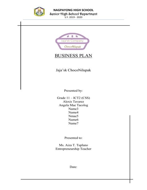 Pdfcoffee Business Plan Template For Students Pdf Free