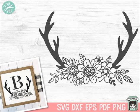 Floral Deer Antlers Svg Deer Antlers Flowers Svg File Antler Etsy