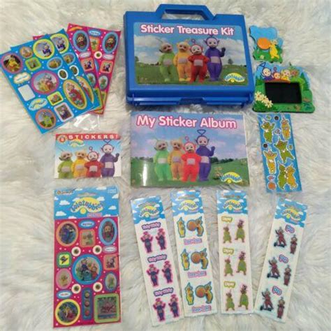 Vtg 90s Teletubbies Stickers Box Books Magnets Big Collection Lot