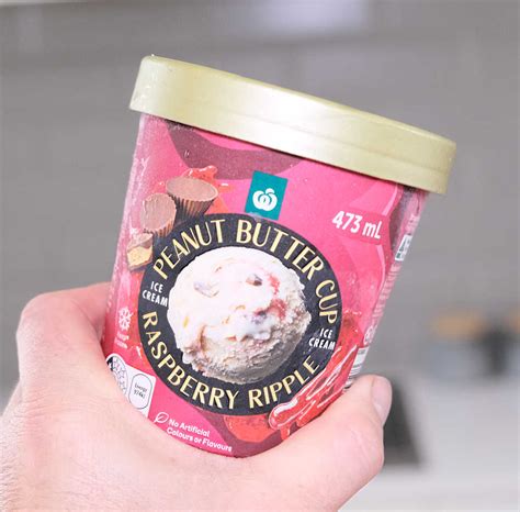 Review Of Woolworths Peanut Butter Cup Raspberry Ripple Ice Cream 473ml