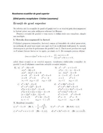 Rezolvarea Ecuatiilor De Grad Superior Analiza Matematica Mpt