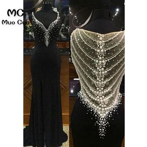 2021 Black Mermaid Evening Dresses Long Beaded V Neck Satin Aliexpress