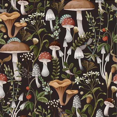 HAOKHOME 93279 Peel And Stick Wallpaper Boho Mushroom Removable Stick