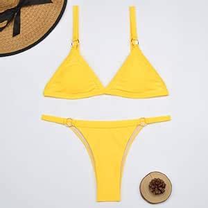 LLCUTE Conjuntos De Bikini De Mujer Amarillo Claro Brasileño Tanga