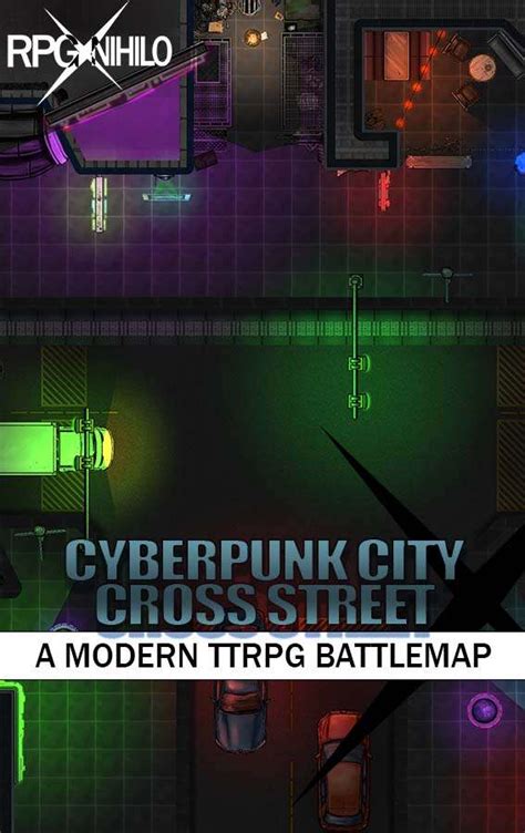 Cyberpunk City Cross Street 36x24in Modern Battle Map Ct Nihilo