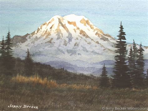 Mt Rainier Evening Original Art By Jerry Becker Watercolors