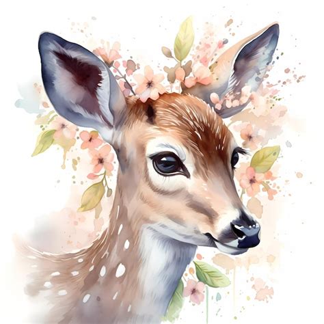 Premium Ai Image A Watercolor Painting Of A Deer Surrounded By Leaves