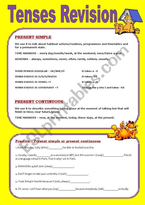 Tenses Revision Esl Worksheet By Marycris