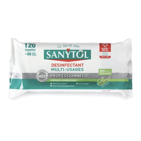 Lingettes désinfectantes surfaces alimentaires Sanytol paquet de 120