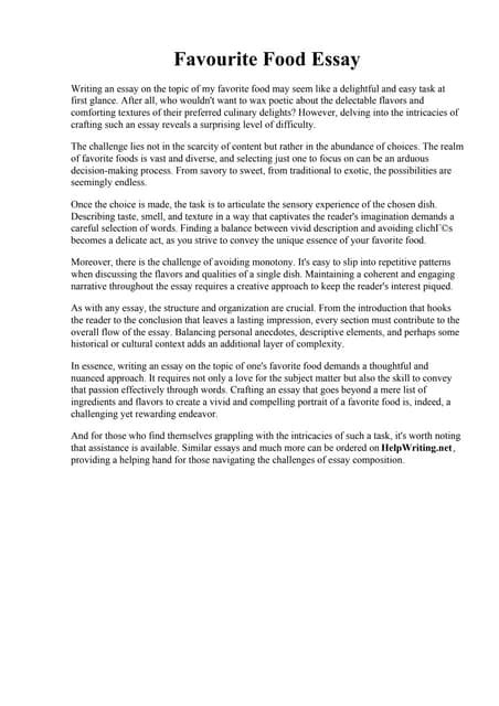 Favourite Food Essay Pdf