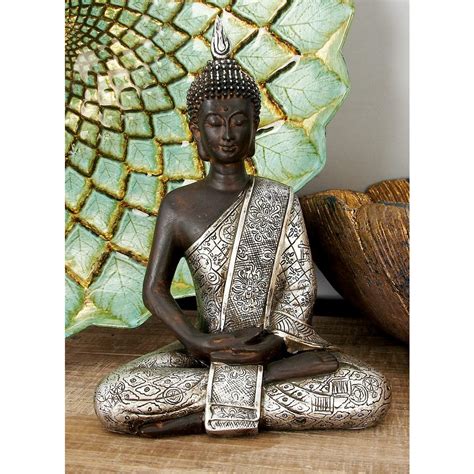 Litton Lane Polystone Sitting Thai Buddha Sculpture The Home Depot