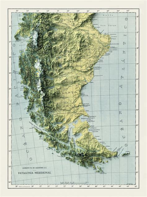 Patagonia Map, Patagonia Shaded Relief Map, Patagonia Wall Art ...