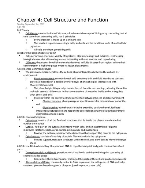 Chapter 4 Cell Structure And Function Study Guide Study Poster