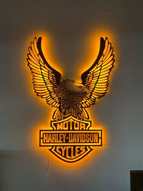 LED Harley Davidson Eagle Metal Logo LED Metal Wall Art Wall Decor