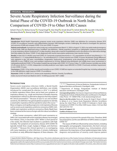 Pdf Severe Acute Respiratory Infection Surveillance During The