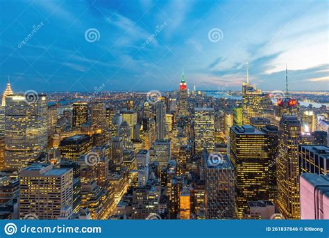 Night Aerial View of New York City Cityscape Stock Photo - Image of ...